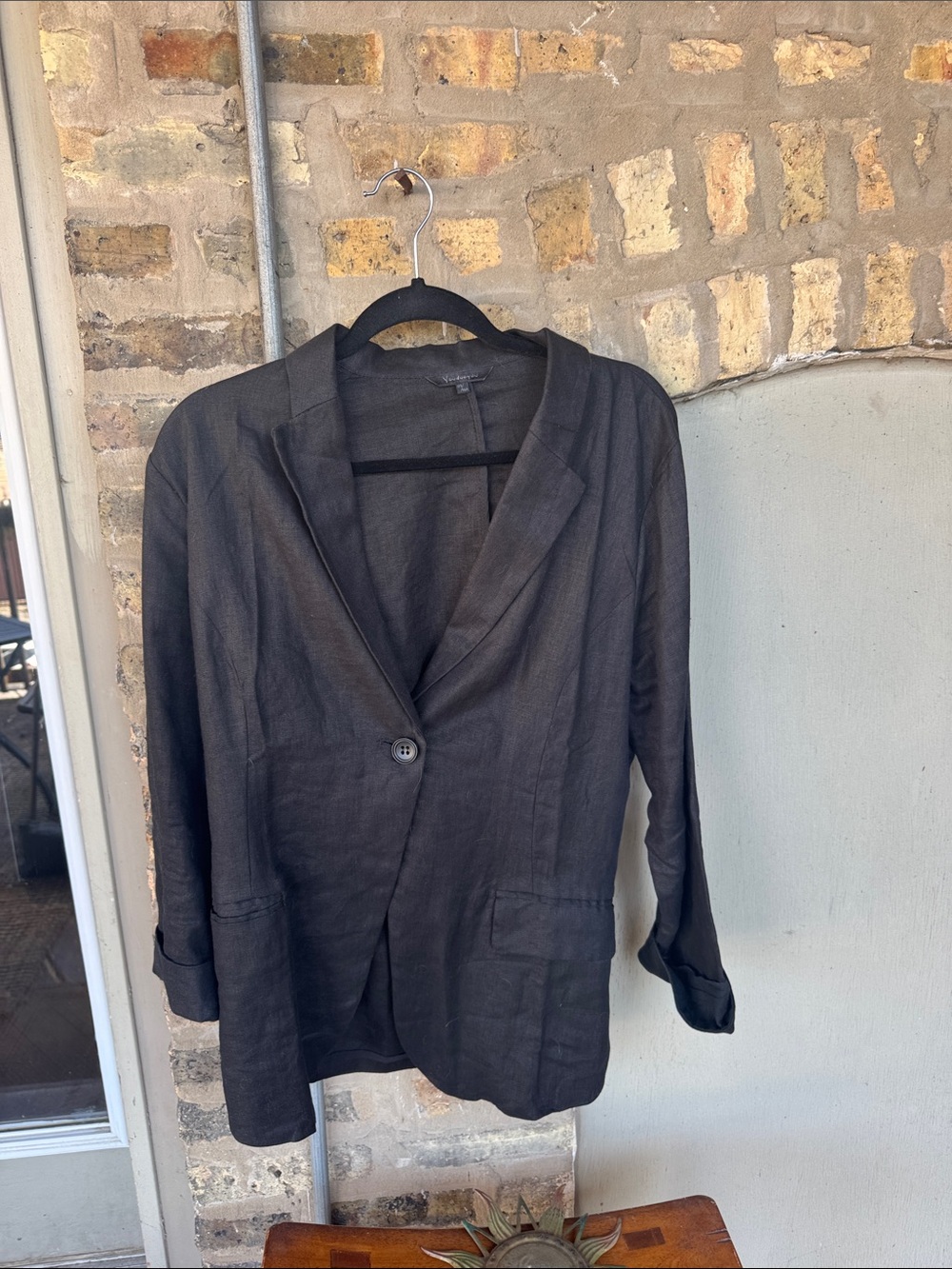Women's Black Single-Button Linen-Blend Blazer